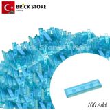 LEGO Yedek Parçalar, 100 Adet 1x4 Tile Düz Fayans Parçası, Şeffaf Mavi ( Trans-Light Blue ),2431