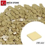 LEGO Yedek PARÇALAR,100 Adet 2x2 Tile Düz Fayans Parçası, Krem Rengi (Tan ), 3068