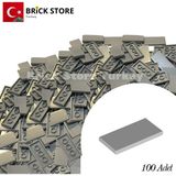 LEGO Yedek PARÇALAR,100 Adet 2x4 Tile Düz Fayans Parçası, Açık Gri Renk (Light Bluish Gray ), 87079