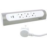 Legrand, Köşe priz çubuğu, 45° açılı, 3'lü priz, USB-A ve USB-C bağlantısı, 3000mA - 5,0V -15 W MAX, duvar ve masa montajı, 1 metre kablo uzunluğu, ultra beyaz/alüminyum, 694502