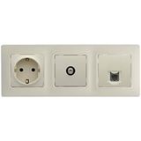 Legrand Salbei Bej (Krem) 3'Lu Set Toprakli Priz, F Konnektor Ve Numeris Cat3 Telefon Priz Set