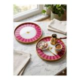 Leila 2'li Pembe Love Bird Desenli Sunum Tepsisi Altın Gerçek Cam 24cm