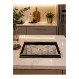 Leila Ay Siyah Gold Detaylı Aynalı Dekoratif Lüks Sunum ve Servis Tepsisi 41x29 cm