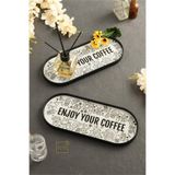 Leila Enjoy Your Coffee Yazılı Cam Sunumluk-Tepsi 2 Adet 12x30 cm