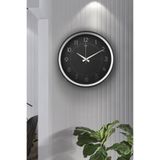 Leila Home Modern Sessiz Mekanizmalı Şık Tasarım Camlı 36cm Duvar Saati Gümüş-Siyah
