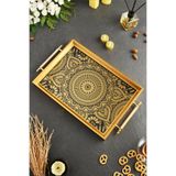 Leila İhtişam Model Gold Çerçeveli Lüks Sunum Tepsisi 46x28 cm Gerçek Cam