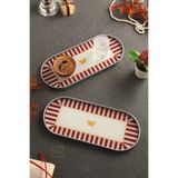 Leila Kelebek Desenli Cam Sunumluk-Tepsi Gümüş 2 Adet 12x30 cm