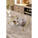 Leila Kristal Mika Sunum Tepsisi - Altın Metal Kulplu Şeffaf Organizer 25x21 cm