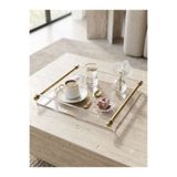 Leila Kristal Mika Sunum Tepsisi - Pirinç Kaplama Metal Kulplu Şeffaf Organizer 25x21 cm