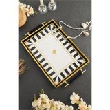 Leila Love Bird Desenli Gold-Siyah Çerçeveli Lüks Sunum Tepsisi 46x28 cm Gerçek Cam