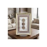 Leila Model Gold-Beyaz Çerçeveli Lüks Sunum Tepsisi 46x28 cm Gerçek Cam