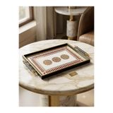 Leila Model Gold-Siyah Çerçeveli Lüks Sunum Tepsisi 46x28 cm Gerçek Cam