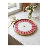 Leila Pembe Love Bird Desenli Sunum Tepsisi Altın Gerçek Cam 24cm