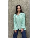 Leilaa Ipek Tensel Dokulu Oversize Gömlek - Standart - Su Yeşili