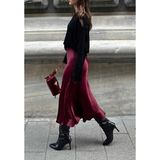 Leilaa Midi Boy Saten Etek - Bordo