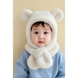 Leiste Avisse Beyaz 3-6 Yaş Çocuk Kapüşonlu Peluş Bere Atkı Welsoft Boyunluk Rüzgar Geçirmez Kulaklı Şapka