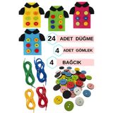 Leiste Gömlek Düğme ve İpe Dizme Oyunu 32 Parça Montessori Eğitici Oyuncak Okul Öncesi Zeka Seti