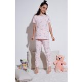 Lela % 100 Pamuk Bisiklet Yaka Kısa Kollu Kız Çocuk Pijama Takımı 6651002 PEMBE-BEYAZ