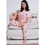 Lela % 100 Pamuk Bisiklet Yaka Kısa Kollu Kız Çocuk Pijama Takımı 6651002 PEMBE