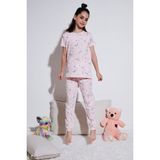 Lela % 100 Pamuk Bisiklet Yaka Kısa Kollu Pijama Takımı Kız Çocuk Pijama Takımı 6651002 - Pembe - Beyaz - 3 - 4 Yaş