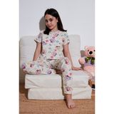 Lela % 100 Pamuk Bisiklet Yaka Kısa Kollu Pijama Takımı Kız Çocuk Pijama Takımı 6651004 - Bej - 3 - 4 Yaş
