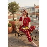 Lela % 100 Pamuk Regular Fit Desenli Bisiklet Yaka Bayan Pijama Takımı 65790784 KIRMIZI