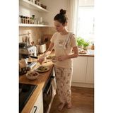 Lela % 100 Pamuk Regular Fit Desenli Bisiklet Yaka Pijama Takımı Bayan Pijama Takımı 65790784 - Ekru - XL