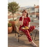 Lela % 100 Pamuk Regular Fit Desenli Bisiklet Yaka Pijama Takımı Bayan Pijama Takımı 65790784 - Kırmızı - XL