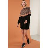 Lela 5863604 Leopar Desenli Renk Bloklu Kadın Tunik