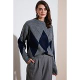 Lela Baklava Desenli Standart Fit Bisiklet Yaka Kazak Bayan Kazak 4615574 - Gri