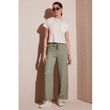 Lela Belden Bağlamalı Rahat Kesim Krinkıl Kumaş Bayan Pantolon 5869016 Olive