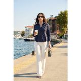 Lela Belden Oturtmalı Pileli Pamuk Karışımlı Fitted Fit Bayan Gömlek 6778275 MAVİ