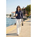 Lela Belden Oturtmalı Pileli Pamuk Karışımlı Fitted Fit Gömlek Bayan Gömlek 6778275 - Mavi