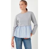 Lela Bisiklet Yaka Gömlekli Oversize Fit OYSHO Kumaş Bayan Sweat 5865880 GRİ