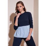 Lela Bisiklet Yaka Gömlekli Oversize Fit OYSHO Kumaş Bayan Sweat 5865880 LACİVERT