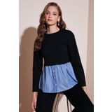 Lela Bisiklet Yaka Gömlekli Oversize Fit OYSHO Kumaş Bayan Sweat 5865880 SİYAH