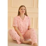 Lela Büyük Beden Desenli Regular Fit Düğmeli Yumuşak Dokulu Bayan Pijama Takımı 65750501 SOMON
