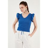 Lela Büzgü Detaylı Kolları Fırfırlı Dar Kesim Crop Bluz Bayan BLUZ 5865015