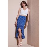 Lela Çiçek Desenli Regular Fit Volanlı Yüksek Bel Midi Boy Yırtmaçlı Bayan Etek 5869012 SAKS