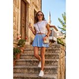 Lela Çiçekli Beli Lastikli Şort Etek Bayan Etek 5864024 - Bebek Mavisi - XL