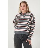 Lela Çizgili Oversize Fit Düğmeli Polo Yaka Kazak Bayan POLO YAKA KAZAK 4615259