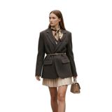 Lela Çizgili Yün Karışımlı Oversize Fit Kruvaze Yaka Kemerli Ceket Bayan CEKET 6839634