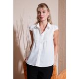 Lela Dantel Detaylı Kısa Kollu Regular Fit Bayan Gömlek 611GO0215 EKRU