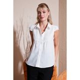 Lela Dantel Detaylı Kısa Kollu Regular Fit Gömlek Bayan Gömlek 611GO0215 - Ekru