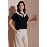 Lela Dantelli Relaxed Fit Kısa Kollu Gömlek Bayan Gömlek 5865764 - Siyah