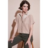 Lela Dantelli Relaxed Fit Kısa Kollu Gömlek Bayan GÖMLEK 5865764 - Taş