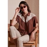 Lela Dantelli Relaxed Fit Kısa Kollu Gömlek Bayan GÖMLEK 5865764