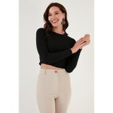 Lela Dar Kesim Bürümcük Kumaş Fitilli Crop Bluz Bayan BLUZ 5865416