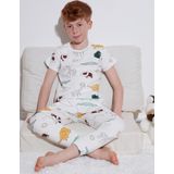 Lela Desenli % 100 Pamuk Bisiklet Yaka Erkek Çocuk Pijama Takımı 6651001 EKRU-HARDAL