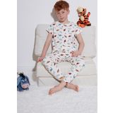 Lela Desenli % 100 Pamuk Bisiklet Yaka Erkek Çocuk Pijama Takımı 6651001 EKRU-KIRMIZI